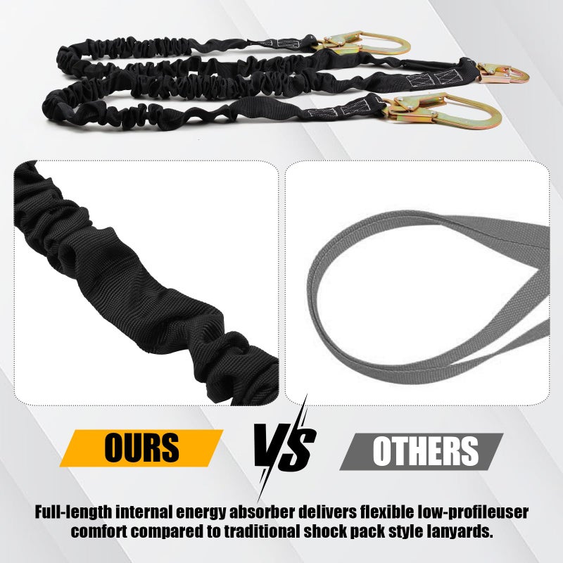 TT TRSMIMA TRSMIMA Safety Harness Lanyard Retractable - Fall Protection Climbing Tree Strap 6 FT Double Leg Internal Shock Absorbing with Rebar & Snap Hook - Image 5